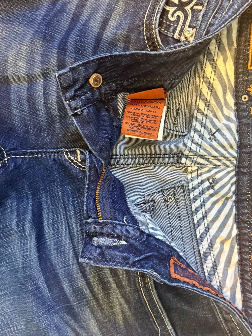 Rock Revival Dark Blue Straight Leg Jeans with Embroidered Pocket - Picture 9 of 9